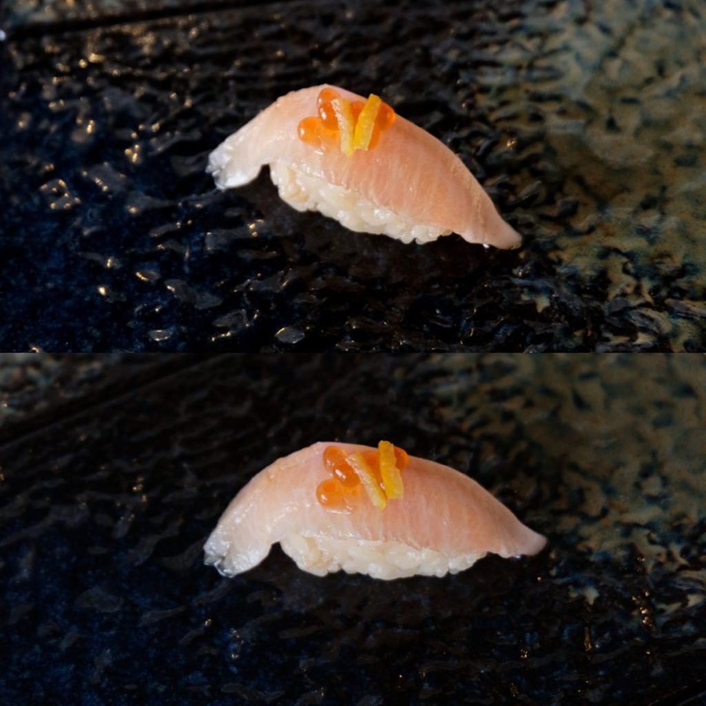 ซูชิฮามาจิ ไข่ปลาแซลมอน ซอสยูซุ (Hamachi Ikura Yuzu Sushi)